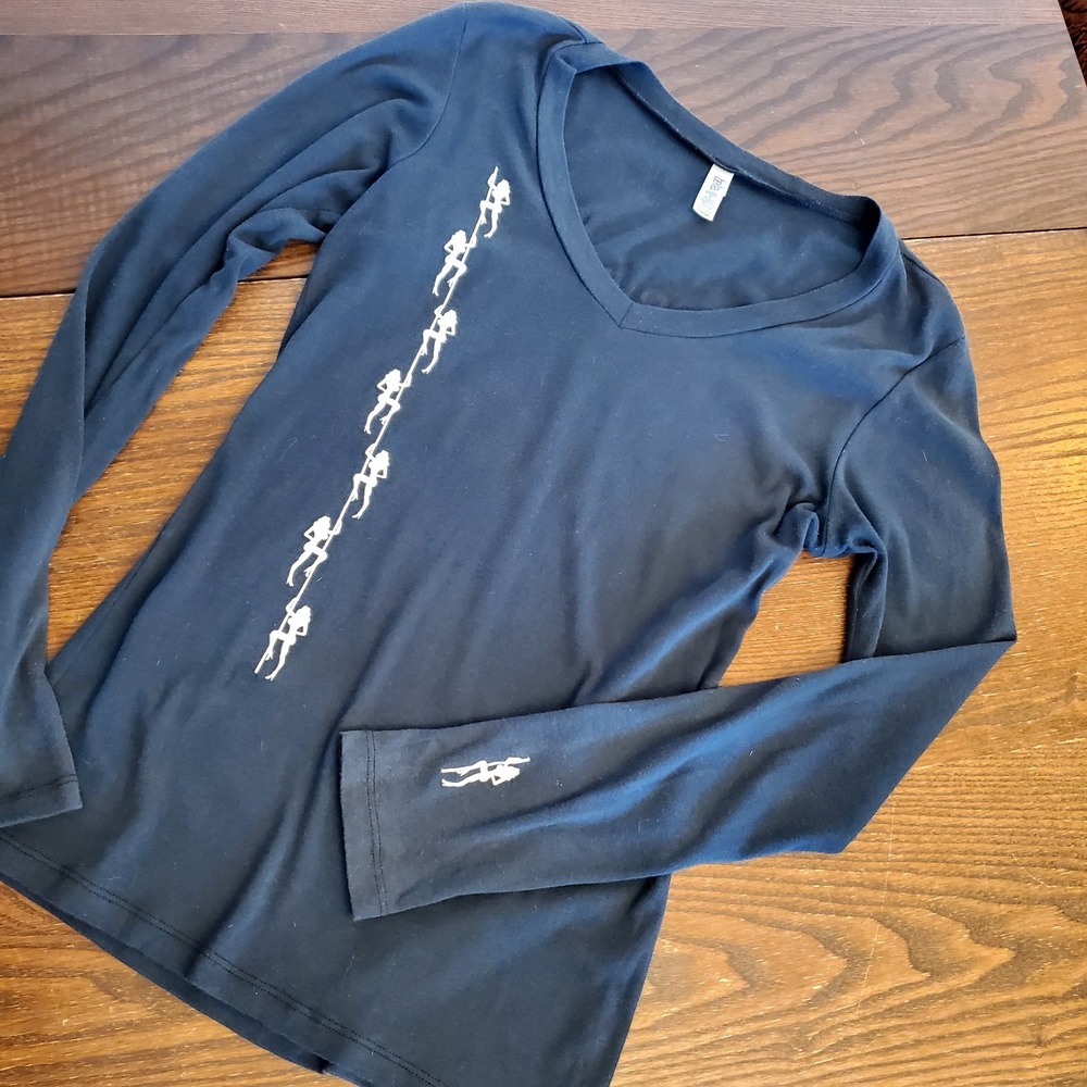 Bella Vtg Strip Club Choppers V-Neck Long Sleeve Womens L Blue Tee‎ USA Made